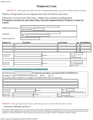 Fillable Online Sites Santarosa K Fl Temporary Loan Form Sites