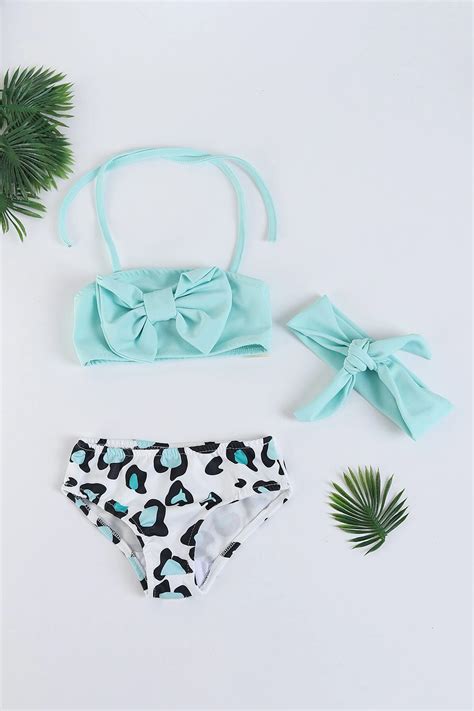 Turkuaz Yaş Fiyonklu Kız Çocuk Mayo Bikini Takım TL Modamizbir Modamizbir