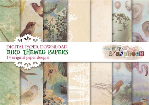 Bird Theme In Vintage Style Scrapbooking Journal Paper Vintage