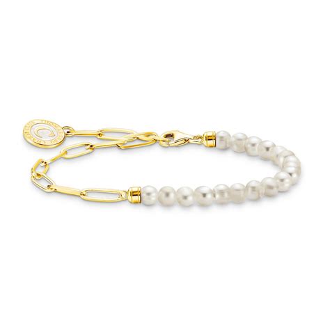 Thomas Sabo 18ct Gold Plated Charmista Club Charm Pearl Bracelet