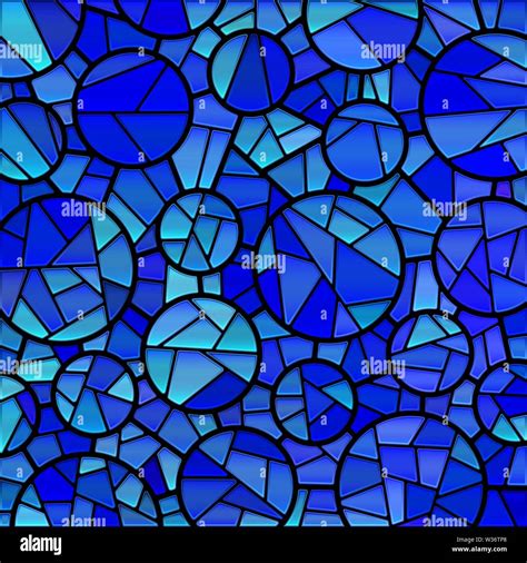 Abstract Vector Stained Glass Mosaic Background Blue Circles Stock