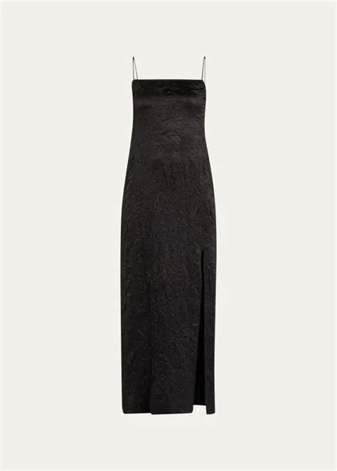 Ganni Crinkled Satin Midi Slip Dress Black Editorialist