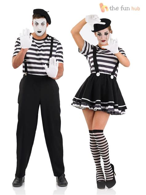 Mens Ladies Mime Artist Costume Black White Street Circus French