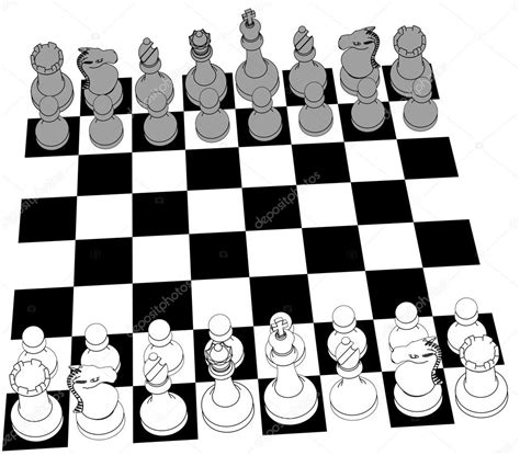 Chess pieces line drawing | Chess set game pieces line drawing 3D ...