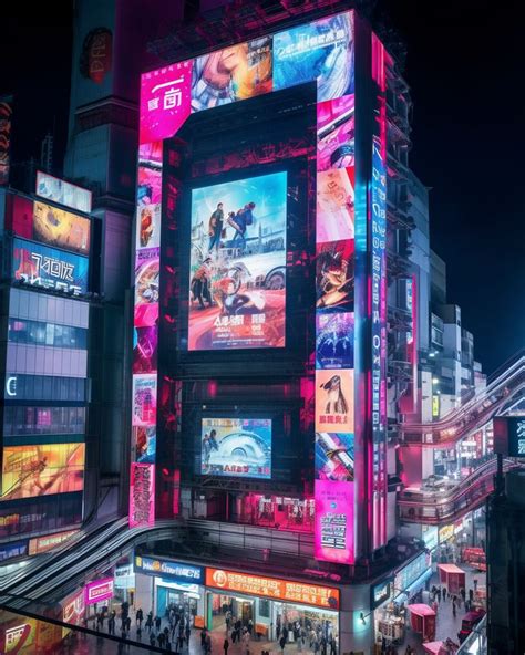 Cyberpunk Neon Shopping Mall Covered With Ads Cyberpunk Futuristic