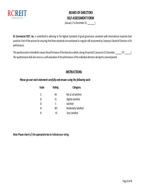 Fillable Online Board Of Directors Self Assessment Form Fax Email Print Pdffiller