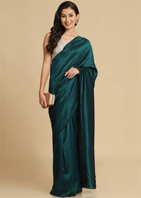 Green Satin Plain Saree With Blouse Saree 4803sr14
