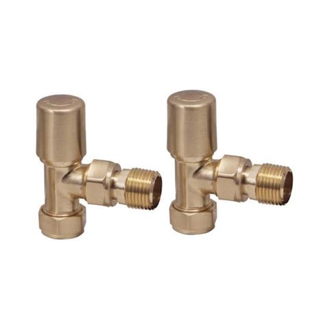 Towel Rail Valves Angled Pair Brushed Brass Get My Taps