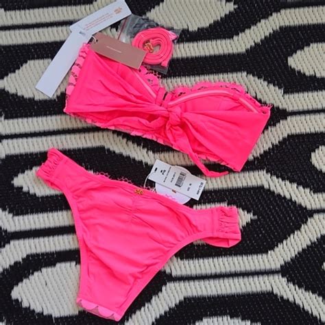 Pq Swim Swim Pq Swim Lace Bandeau Bikini Set In Pink Crush Poshmark