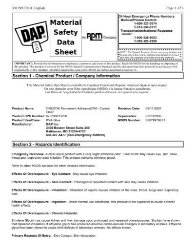 Material Safety Data Sheet Dap