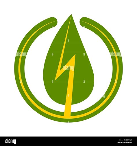 Icono de signo de energía verde hoja verde vector con un rayo en un