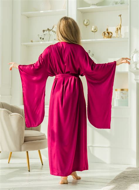 Long Silk Robe Long Robe Kimono Silk Robe Silk Kimono Robe Etsy