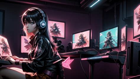 Premium Ai Image Young Caucasian Woman Pro Gamer Streamer Playing In