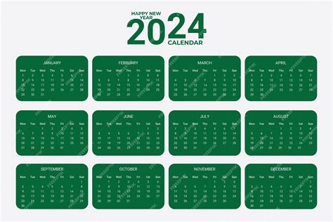 Plantilla De Calendario 2024 Editable Para El Reino Unido Vector Premium