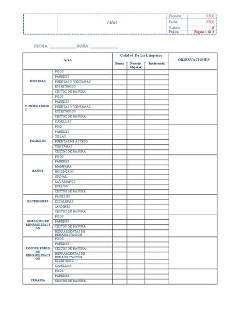 Bitacora De Limpieza Pdf