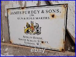 Vintage James Purdey Son Porcelain Sign Gun Rifle Maker Audley London