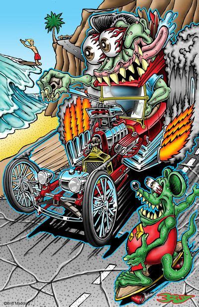 Hot Rod Race Against Rat Fink On A Skateboard First One To The Beach Wins Ed Roth Art Rat