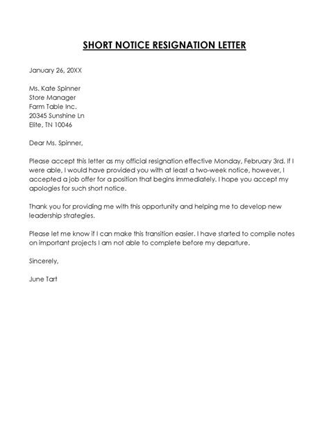 Letter Of Resignation Hours Notice Examples Guide