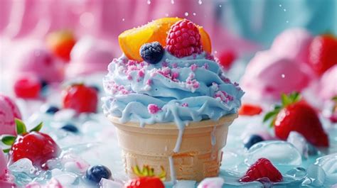 Premium Photo Ice Cream And Berry Fruit Generative Ai