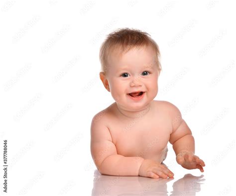 Beautiful Naked Baby Boy Posing Isolated In White Background Stock