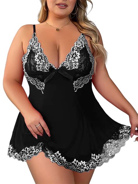LapaPlus Women Plus Size Lingerie Lace Chemise Babydoll Sleepwear XL XL Walmart