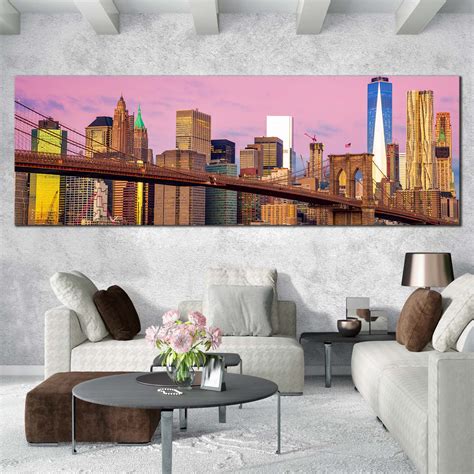 New York Canvas Wall Art Pink Sky Downtown Manhattan 1 Piece Canvas