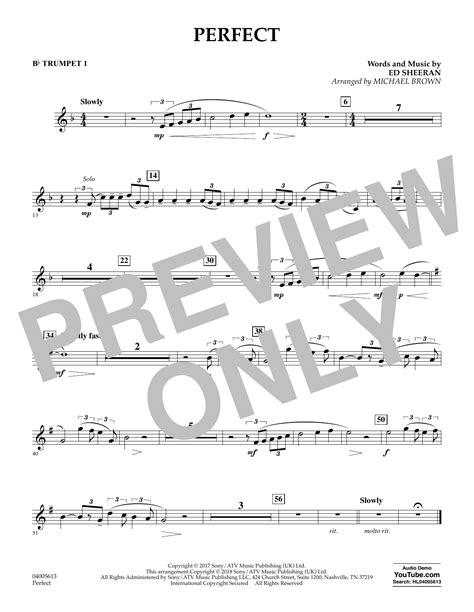 Ed Sheeran Perfect Arr Michael Brown Bb Trumpet 1 Sheet Music