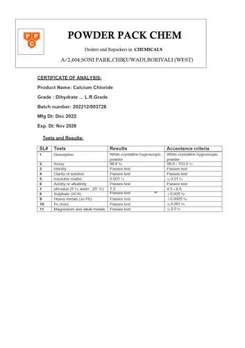 Flakes Calcium Chloride Dihydrate Grade Technical Packaging Size