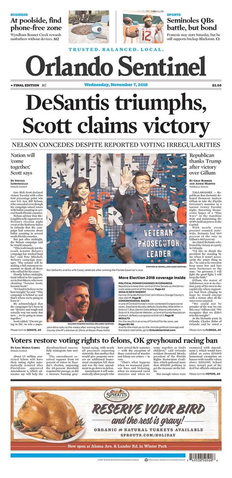 Newspaper Front Pages Across Florida Chronicle The Historic Midterm Election Tampa Bay Times