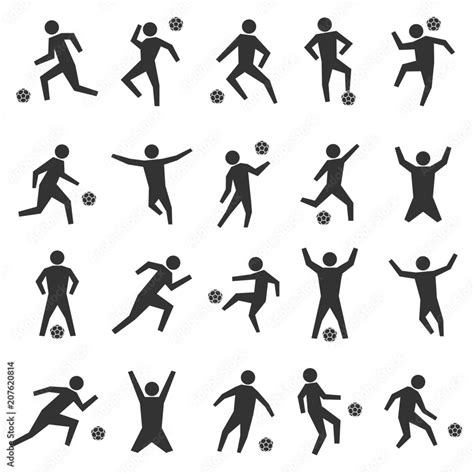 Set Stick Figures Of Football Players Vector Illustration Stock