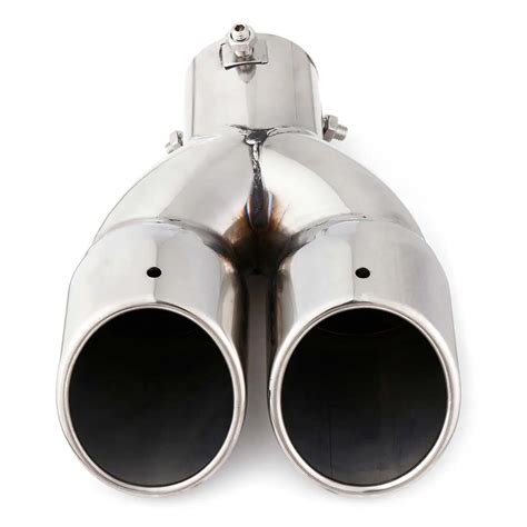 Mm Universal Silver Stainless Steel Chrome Double Outlet Muffler