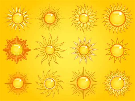 Set Summer Bright Shining Sun Symbols Blue Sky Icon Vector Stock Vector