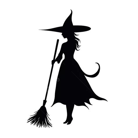 Halloween Theme Character Silhouette Witch With Broom Hand Drawn