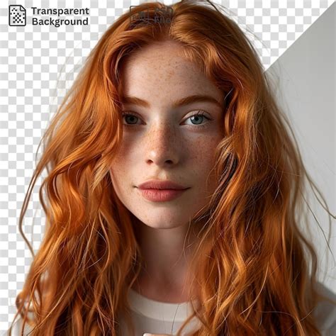 Premium Psd Awesome Woman With Long Red Hair Wearing A White Shirt