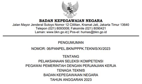 Pengumuman Pelaksanaan Seleksi Kompetensi Pppk Teknis Bkn Tahun