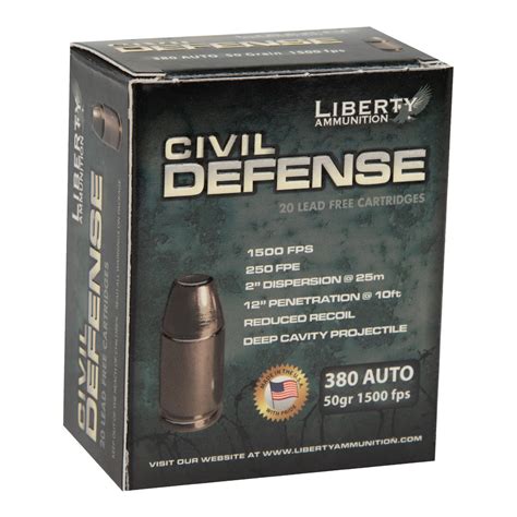 Liberty Civil Defense 380 Auto Acp 50gr Hp Handgun Ammo 20 Rounds Sportsman S Warehouse