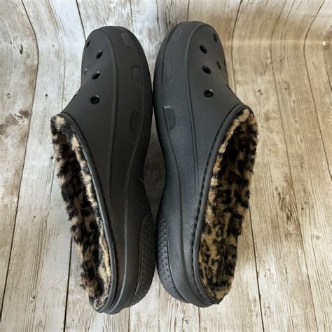 Crocs Freesail Leopard Print Lined Black Clogs Women Gem