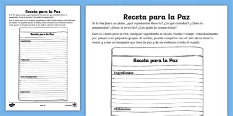 Ficha De Actividad Receta Para La Paz Twinkl