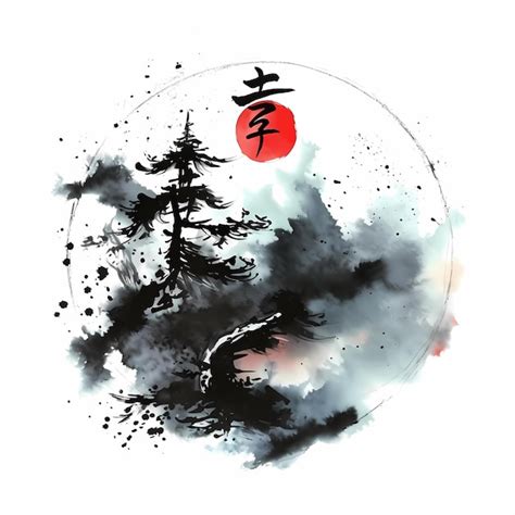 Premium AI Image | ink art Japanese style ink art mountain and fog with Japanese language ...