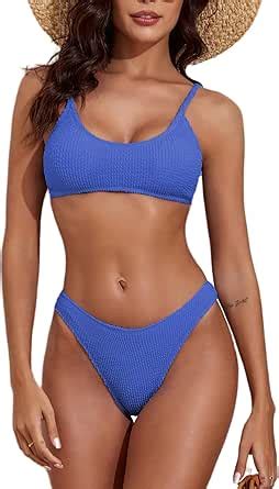 Amazon YIMISAN Women Two Piece Bikini Sets Ribbed Cheeky Textured Spaghetti Strap Bathing
