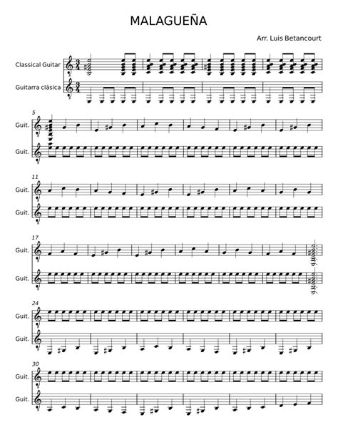 MalagueÑa Sheet Music For Guitar Mixed Duet