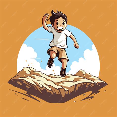 Premium Vector Boy Jumping From The Cliff Vector Illustration Of A