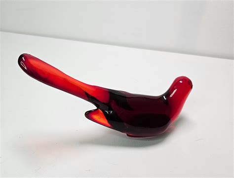 Vintage Fenton Ruby Red Amberina Bird Of Happiness Glows Amber 7 Beak