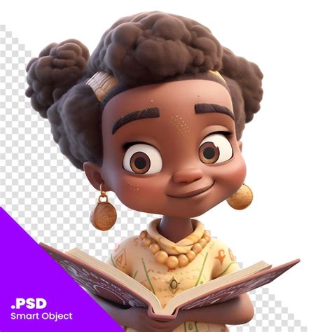 Premium PSD 3d Render Of An African American Girl Reading A Book