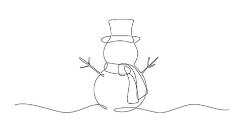 Un Dessin Au Trait Continu De Bonhomme De Neige De No L Au Chapeau Avec