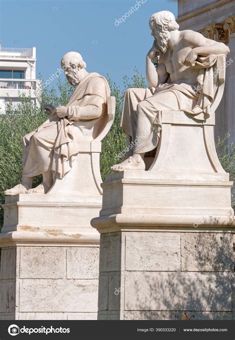 Plato Socrates Ancient Greek Philosophers Marble Statues Athens Greece