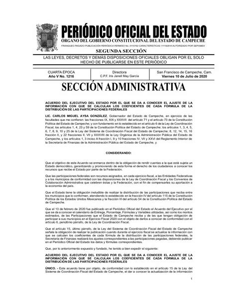 Pdf Peri Dico Oficial Del Estado Segunda Secci N P G Peri Dico