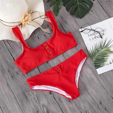 Minimalism Le 2018 Solid Sexy Swimwear Bikini Sets Womens Swimsuit