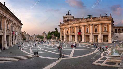 Panorama of Capitoline Hill and Piazza del Campidoglio in the Ev ...