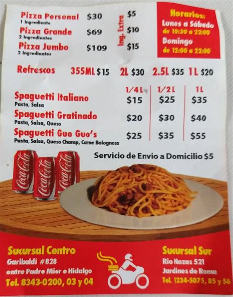 Carta Del Restaurante Guo Guo S Pizza Nazas Monterrey Av Rio Nazas 521